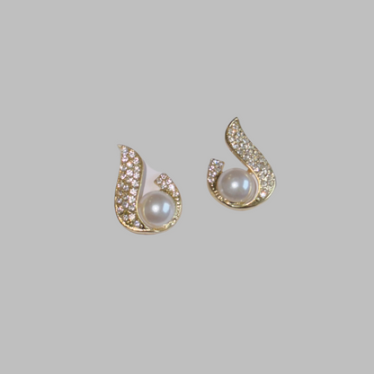 Diamond studded pearl golden earrings