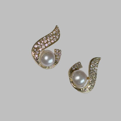 Diamond studded pearl golden earrings